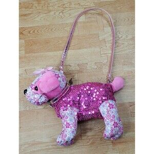 Poochie and Co Pink Floral Sequin Plush Puppy Dog Purse Toy